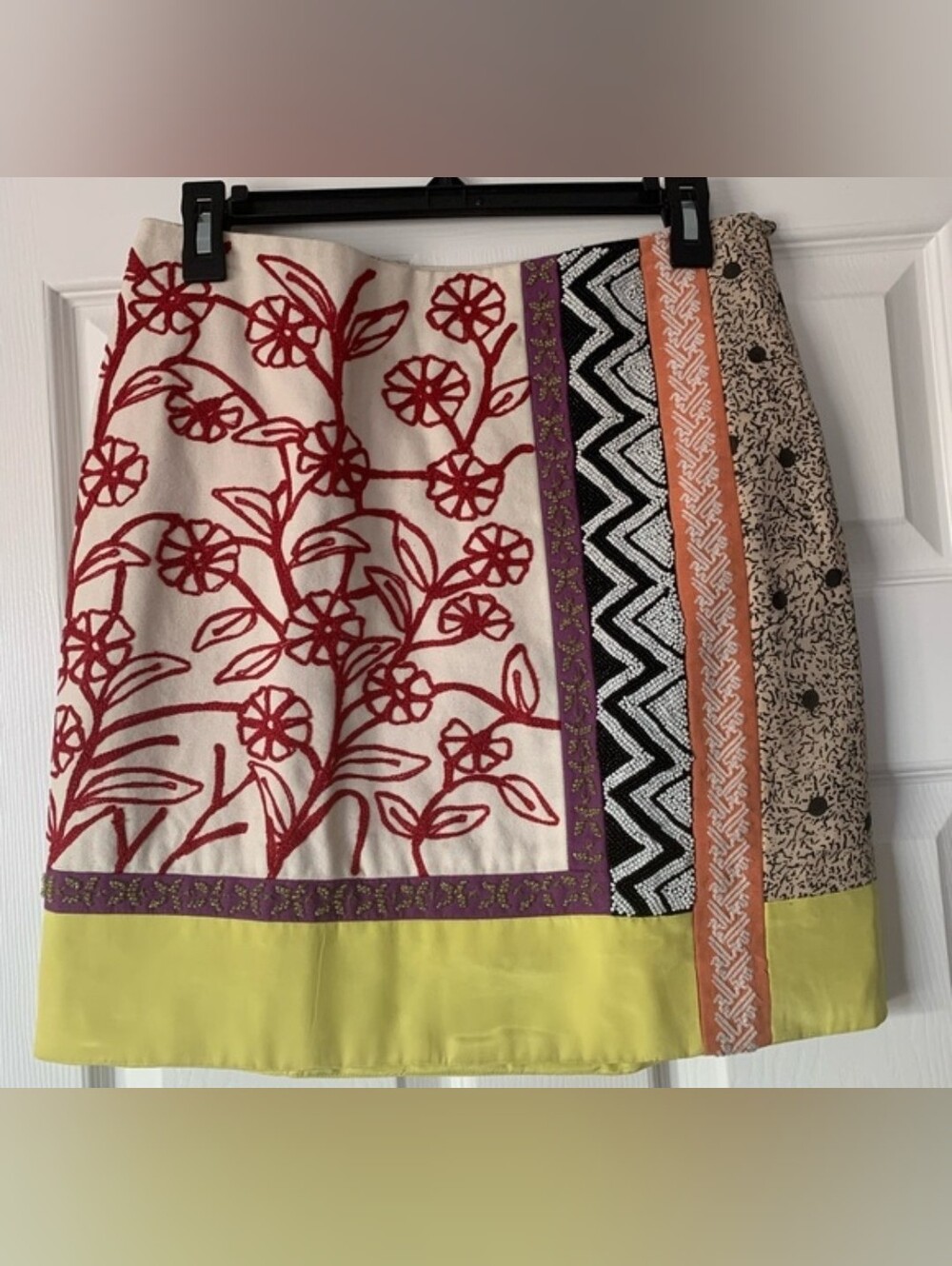 Anthropologie Liefnotes Floral Embroidered  Beaded Skirt Size 8